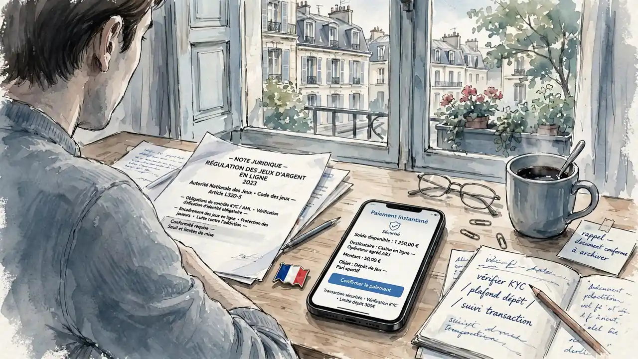 Bureau français avec smartphone, drapeau et documents légaux