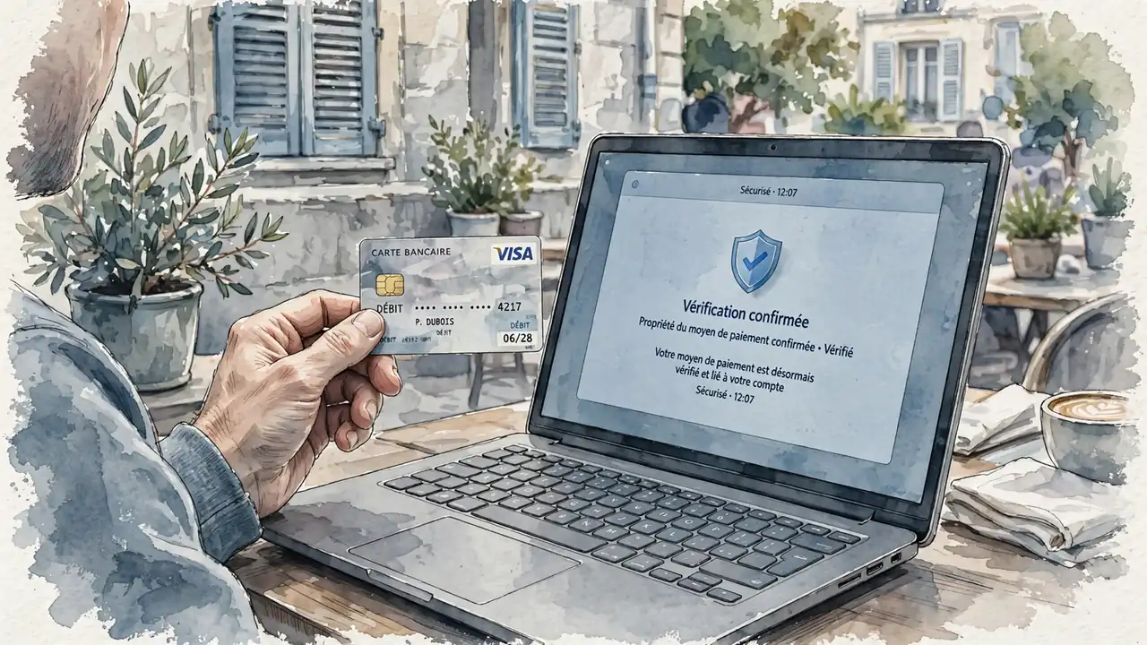 Main tenant la carte bancaire et un ordinateur portable