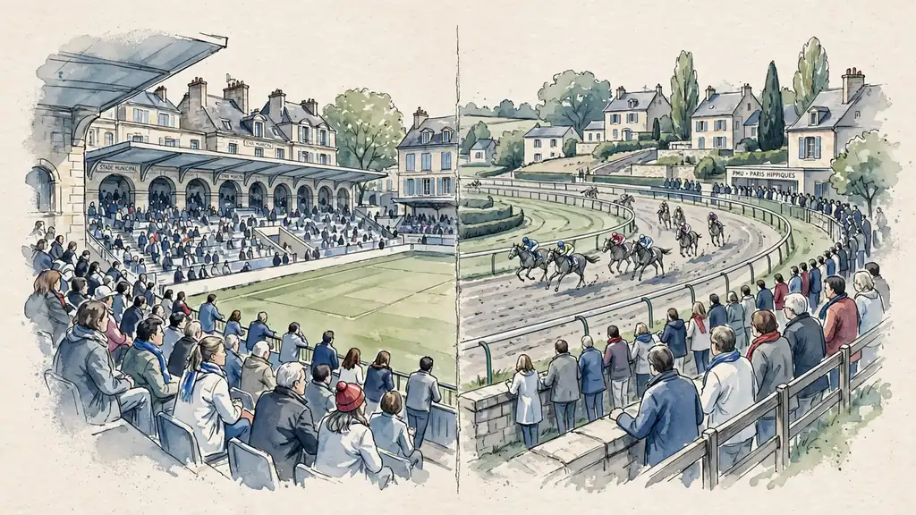 Stade sportif et hippodrome sous drapeaux français