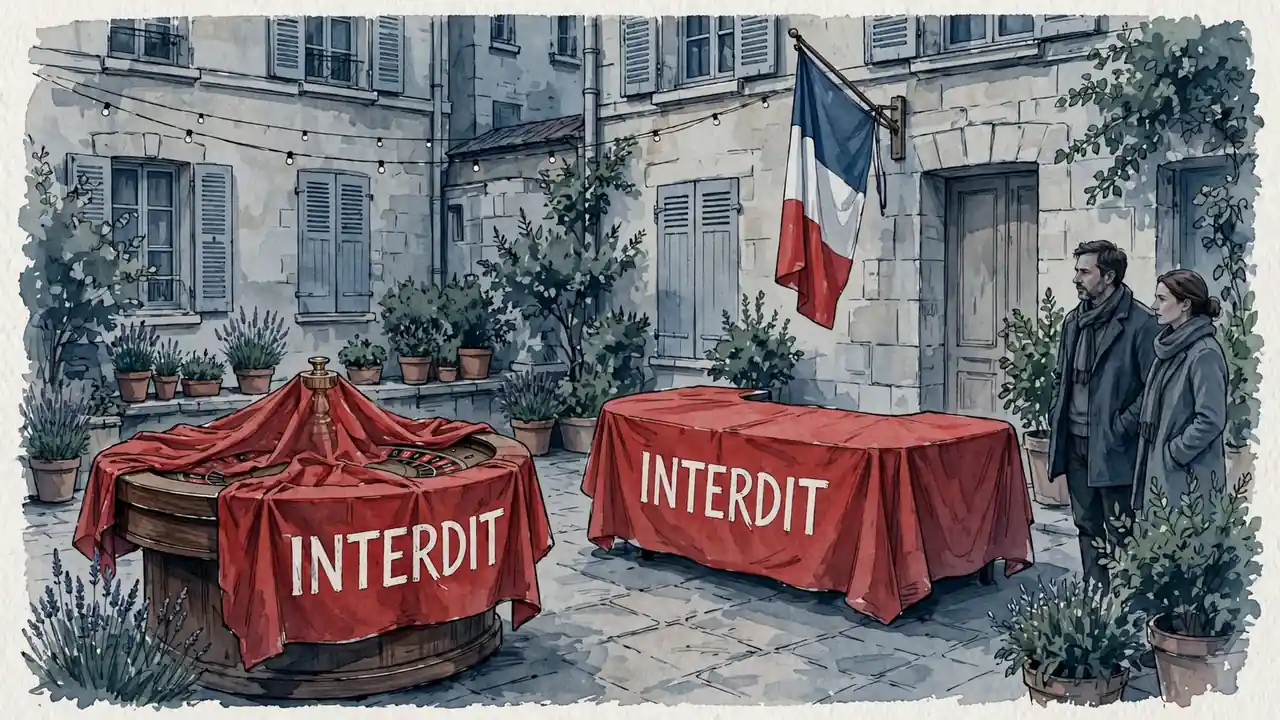 Studio de casino avec banderole interdite et drapeau français